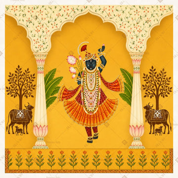 Golden Krishna Temple Square Backdrop