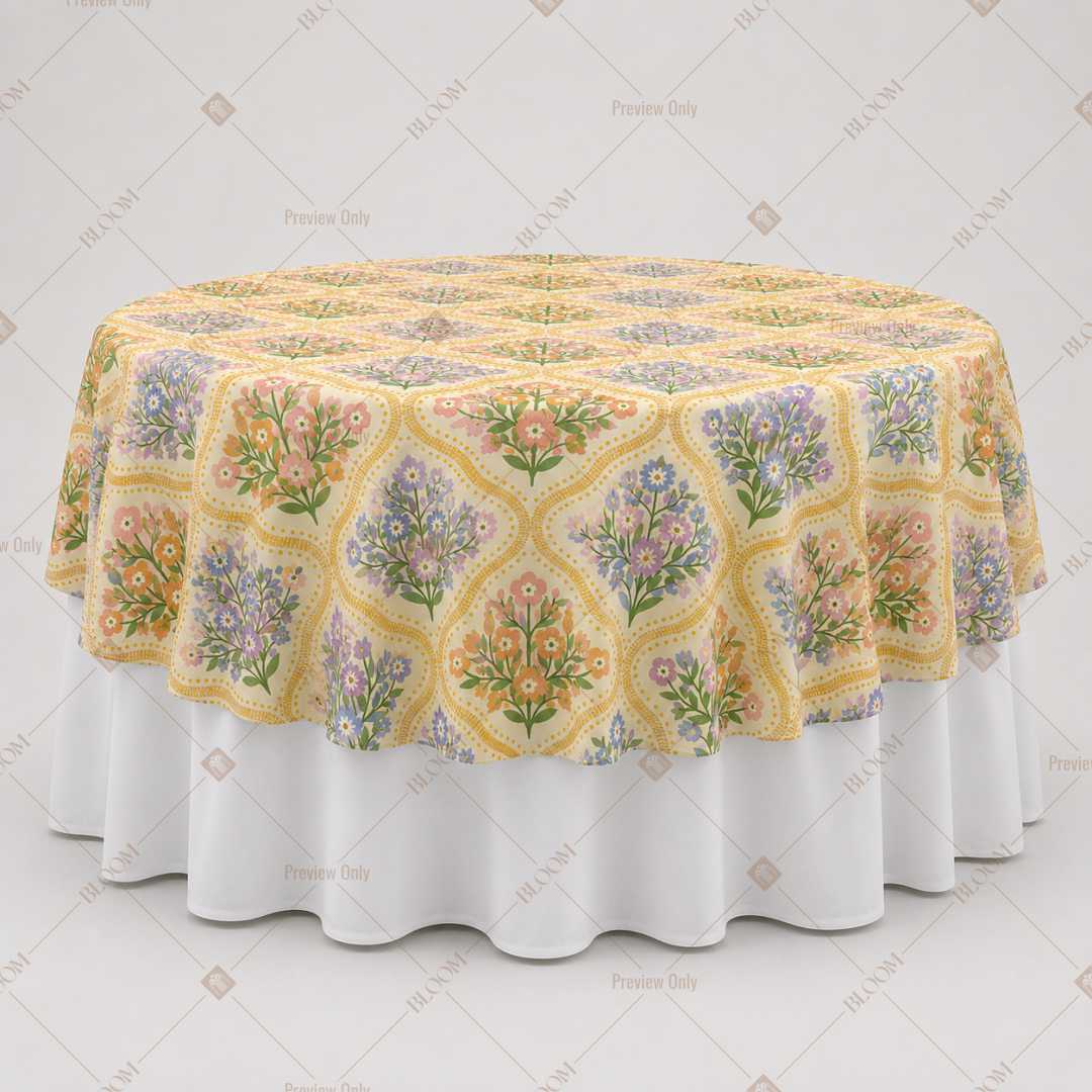 Yellow Blue Medallion Block Print Table Overlay Pack of 6