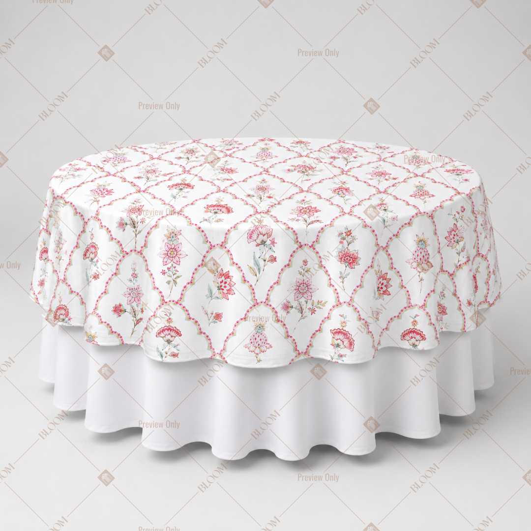 Pink Diamond Floral Block Print Table Overlay Pack of 6