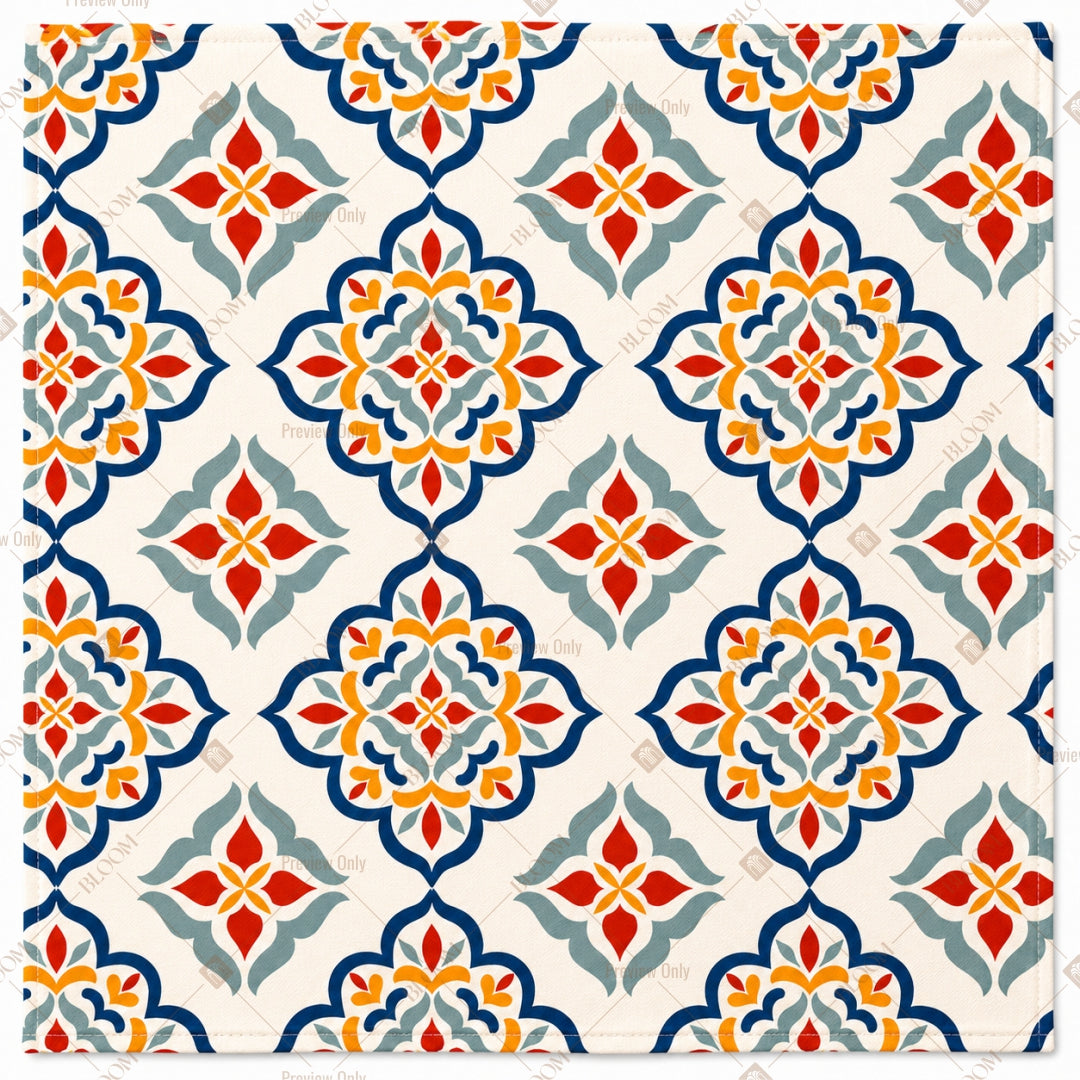 Blue Orange Moroccan Tile Pattern Design