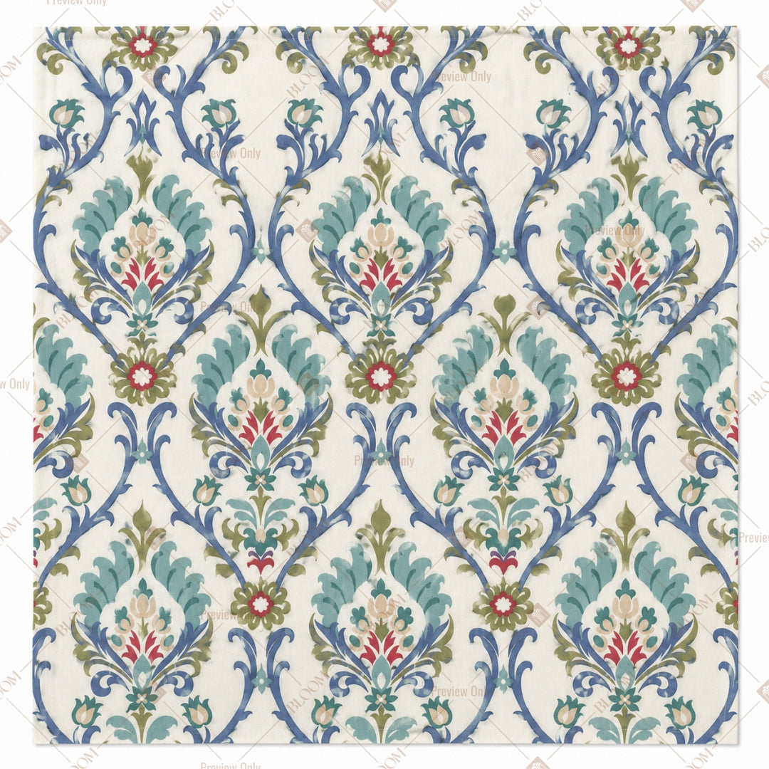 Blue Floral Damask Pattern Design