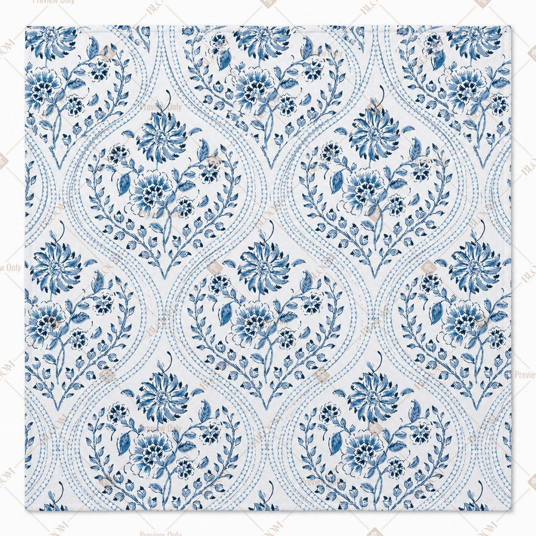 Blue Damask Floral Pattern Design