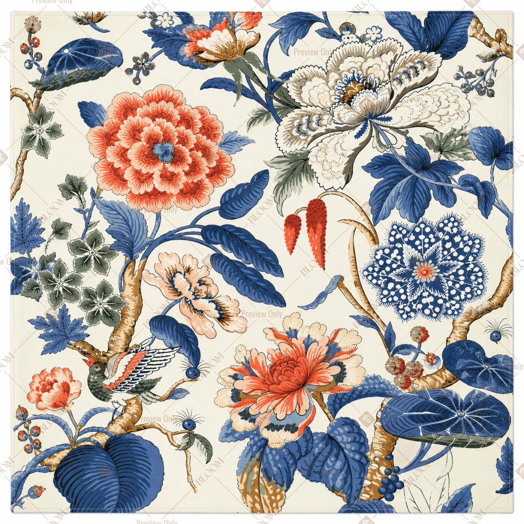 Blue Orange Chintz Floral Pattern Design