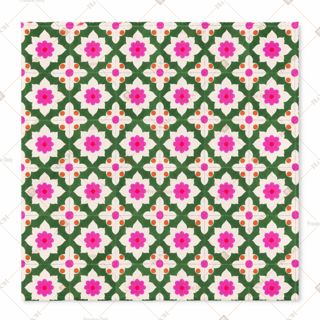 Pink Green Floral Tile Pattern Design