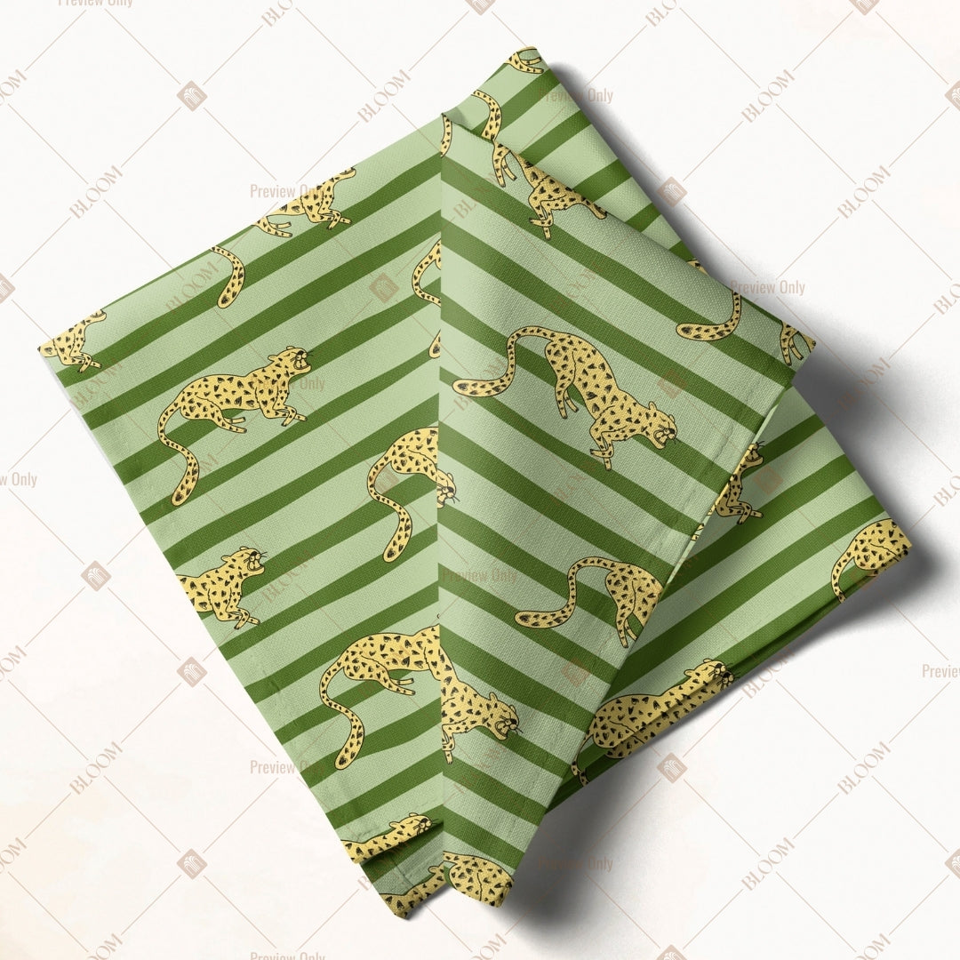 Green Stripe Botanical Napkin Pack of 20