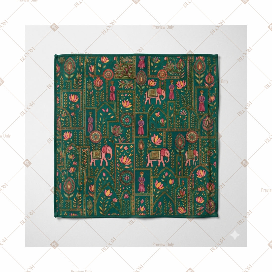 Dark Green Folk Art Pattern Design