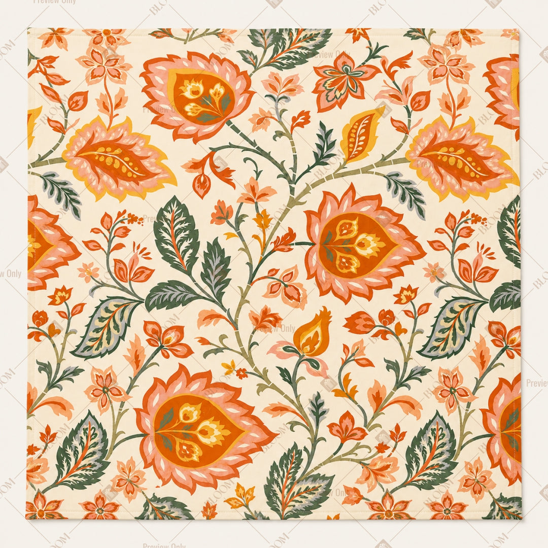 Orange Floral Chintz Pattern Design