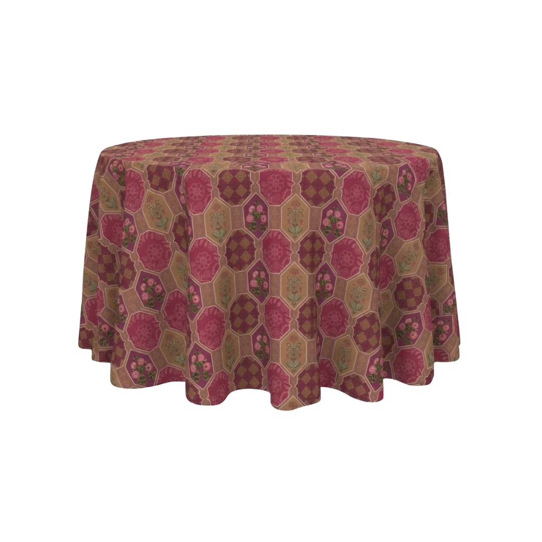 Maroon Golden Palace Tile Round Table Cover - Pack Of 6