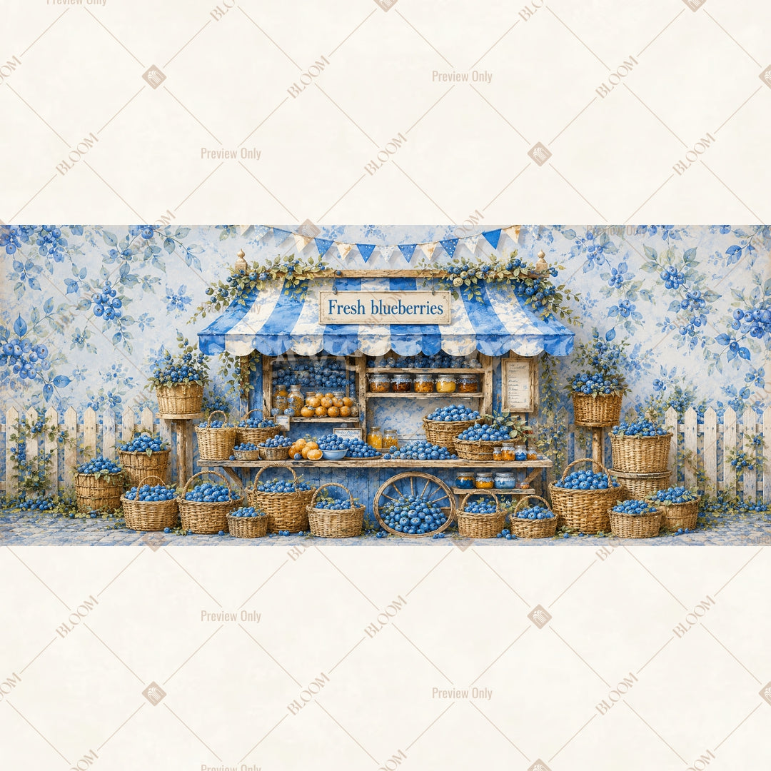 Blue Dessert Cart Party Wide Backdrop