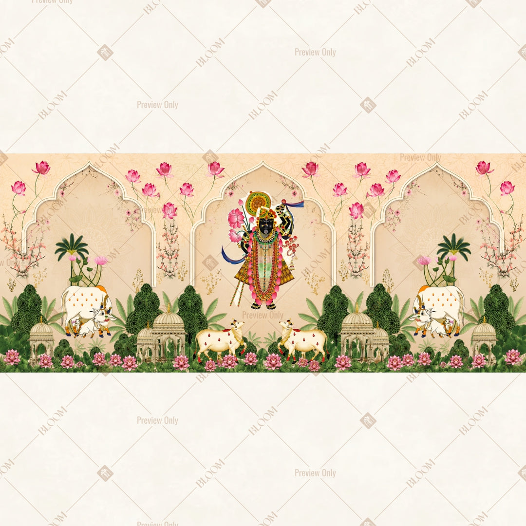Radha Krishna Floral Garden Wide Backdrop