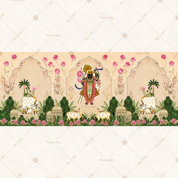 Radha Krishna Floral Garden Wide Backdrop