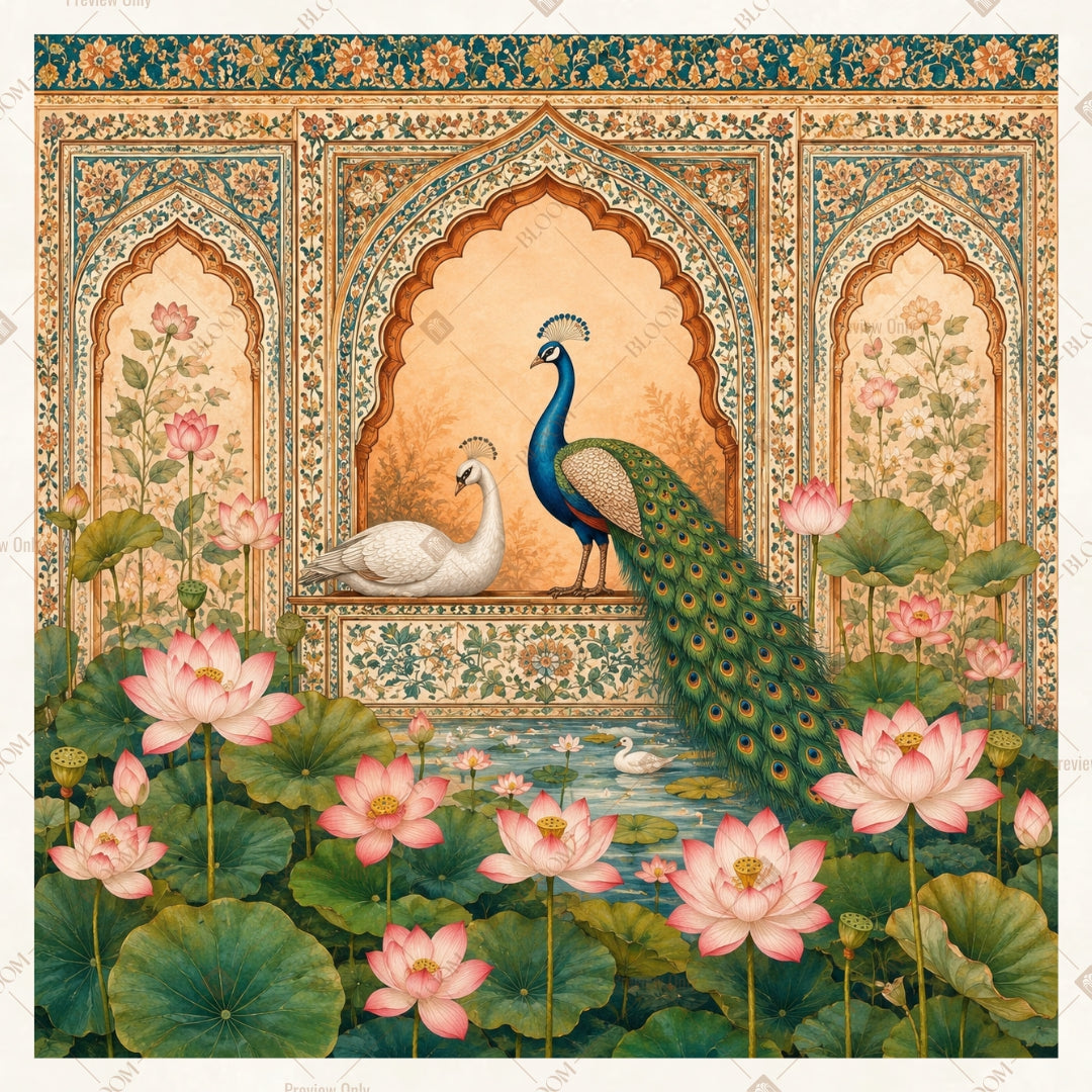 Royal Peacock Courtyard Square Backdrop