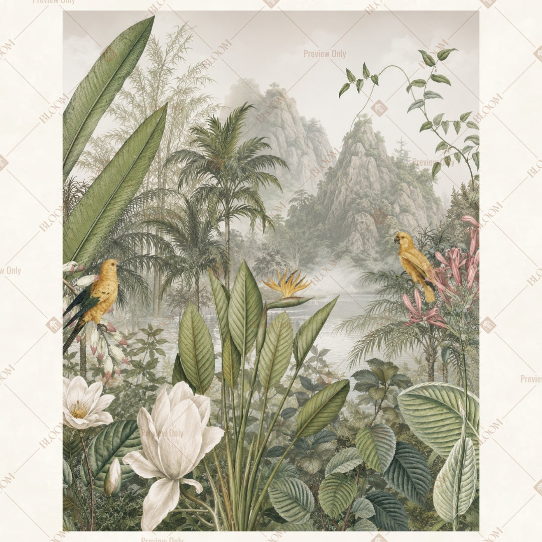 Vintage Tropical Palace Garden Portrait Rectangle Backdrop