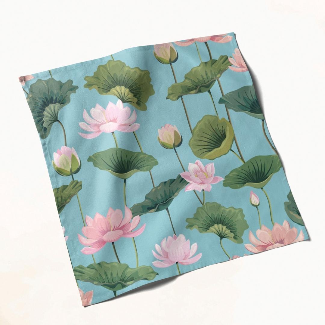 Aqua Blue Lotus Floral Print: Napkins 18" X 18" - Pack Of 20