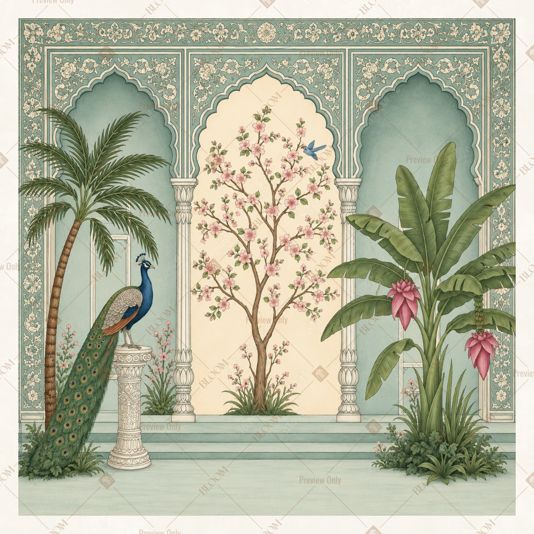 Elegant Peacock Palace Arch Square Backdrop