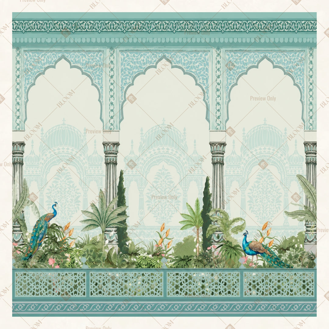 White Mughal Garden Arch Square Backdrop