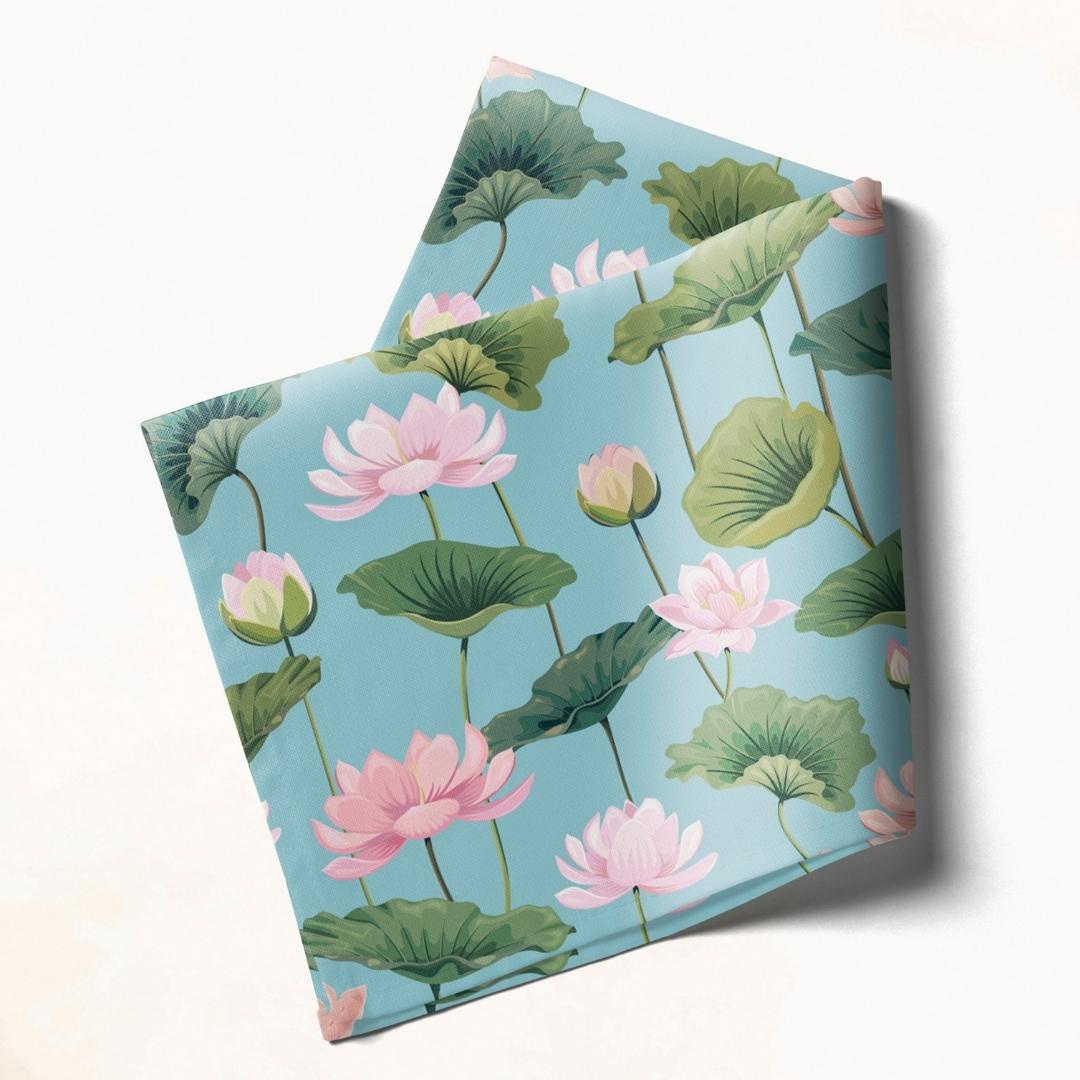 Aqua Blue Lotus Floral Print: Napkins 18" X 18" - Pack Of 20