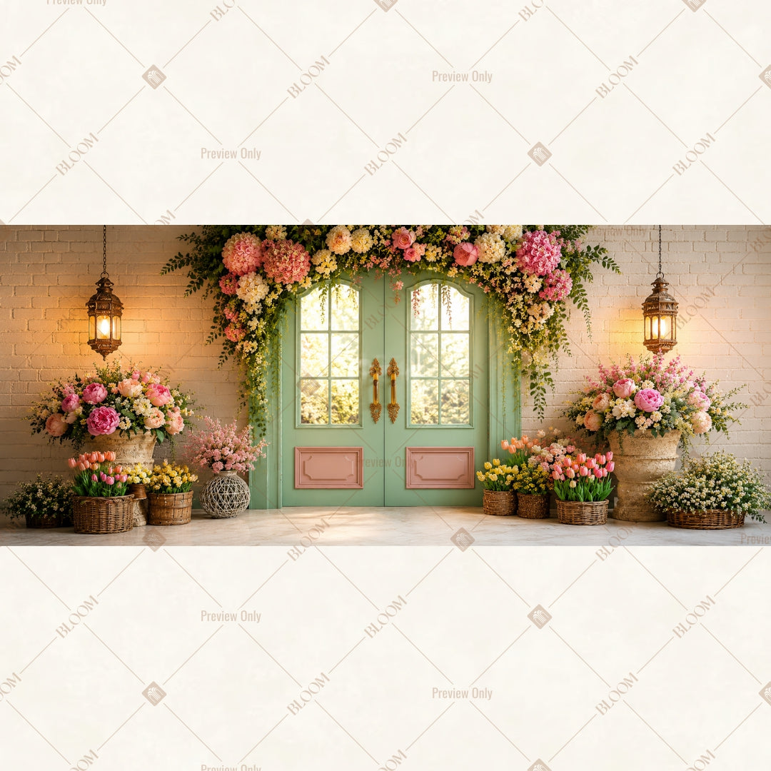 Rustic Floral Window Wide Backdrop