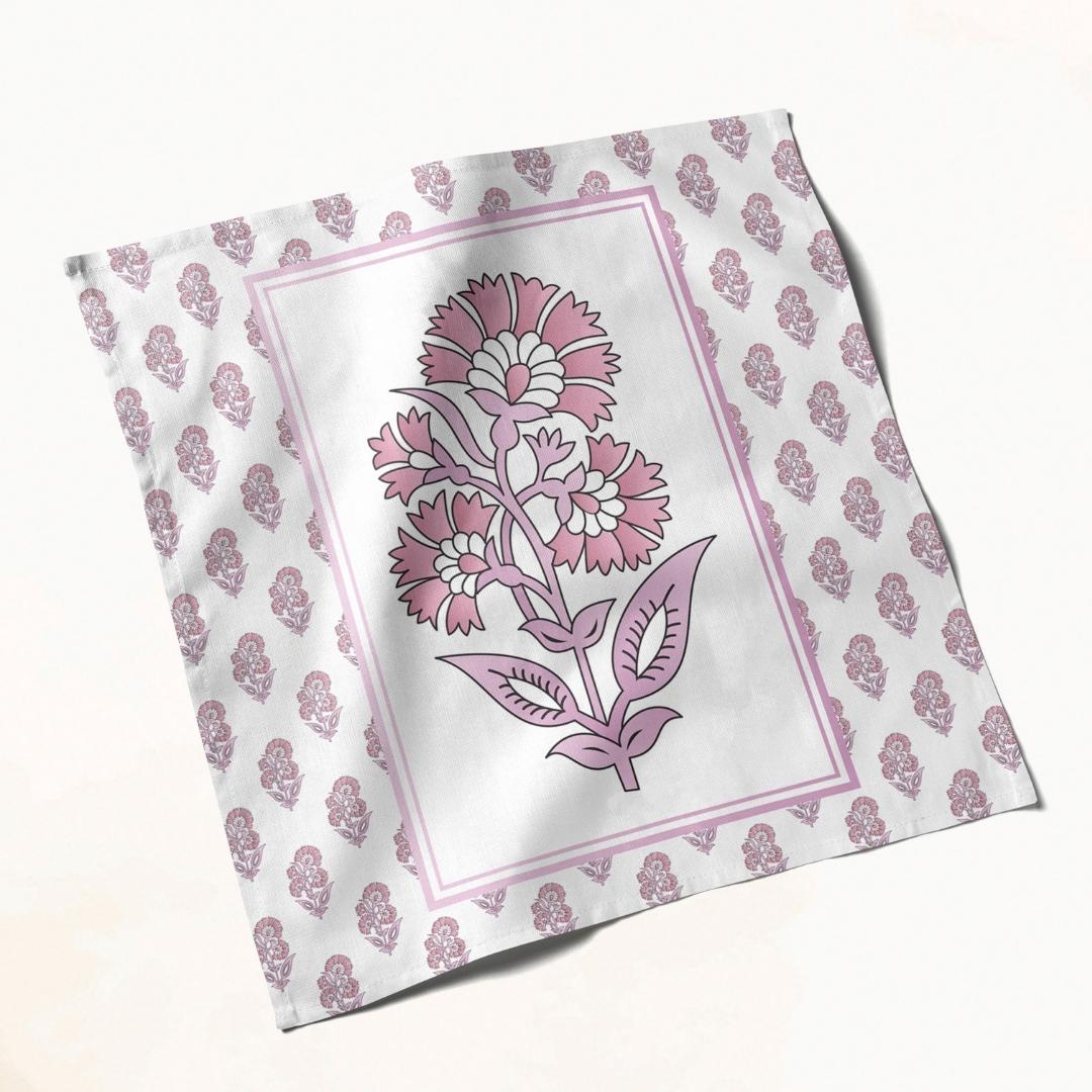 White and Pink Block Print Floral: Napkins 18" X 18" - Pack Of 20
