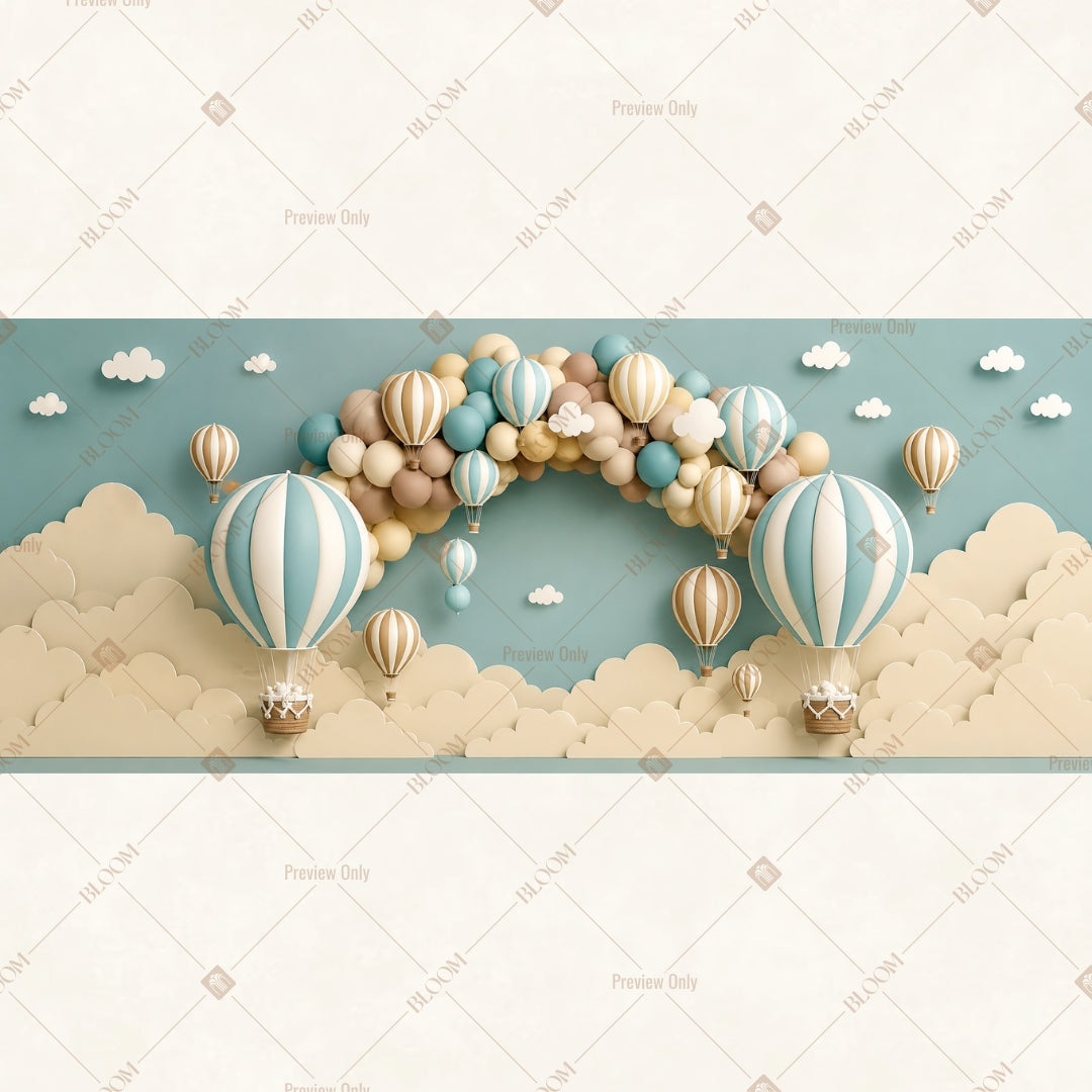 Hot Air Balloon Cloud Party Wide Backdrop