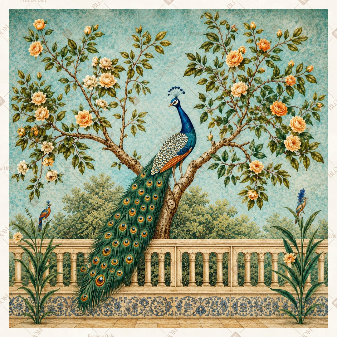 Elegant Peacock Garden Square Backdrop