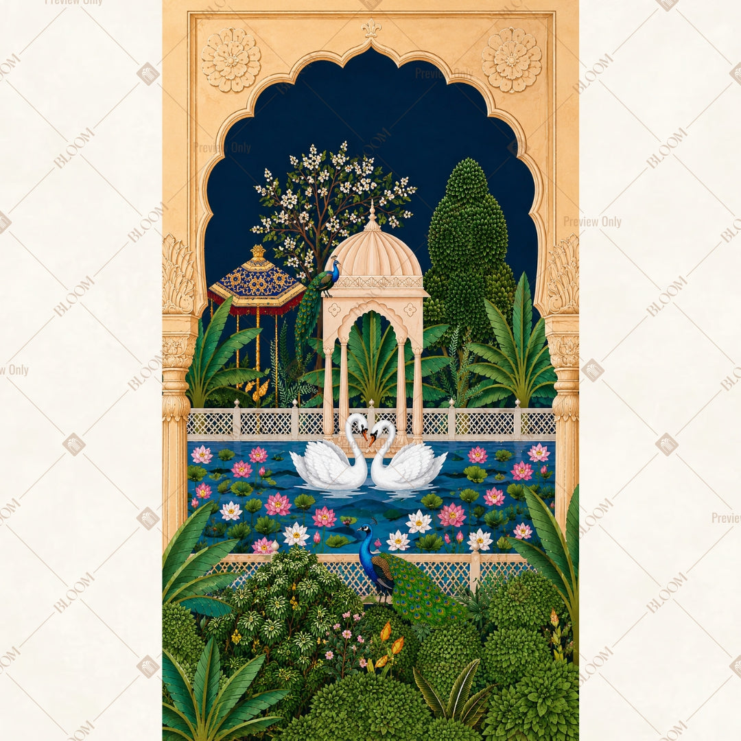 Moonlit Palace Courtyard Vertical Backdrop