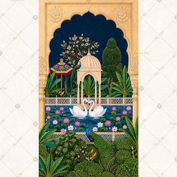 Moonlit Palace Courtyard Vertical Backdrop
