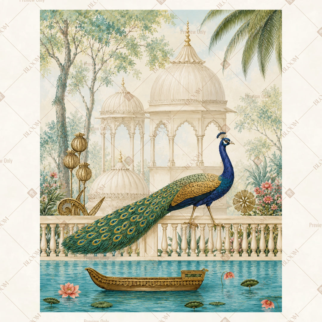 Peacock Garden Palace Portrait Rectangle Backdrop