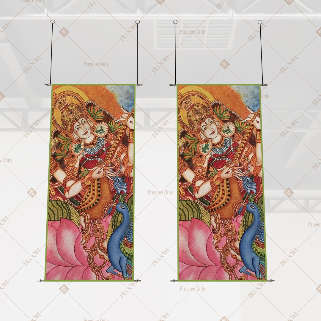 Radha Krishna Lotus Hanging Scroll
