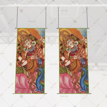 Radha Krishna Lotus Hanging Scroll