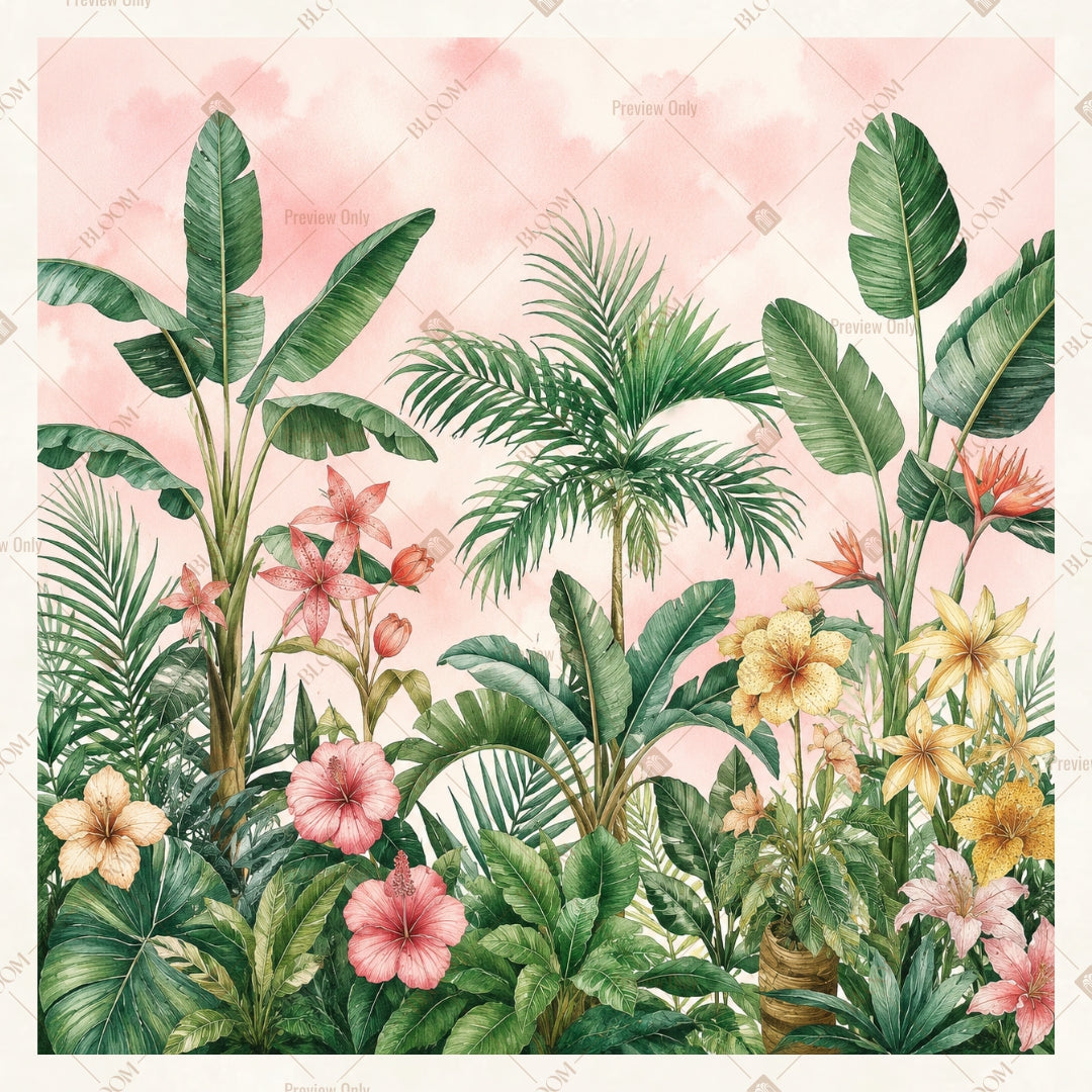Pink Tropical Botanical Square Backdrop
