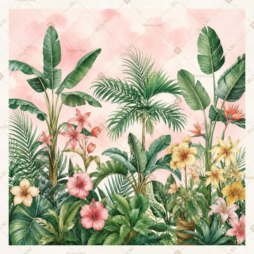 Pink Tropical Botanical Square Backdrop