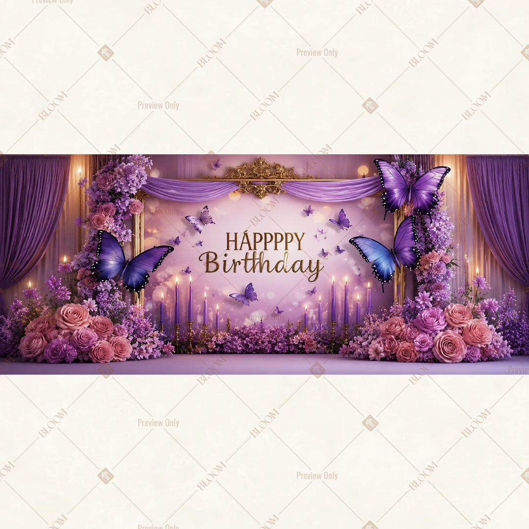 Purple Birthday Stage Wide Backdrop