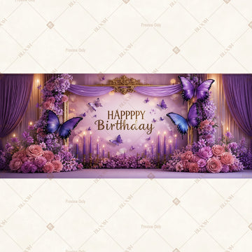 Purple Birthday Stage Wide Backdrop