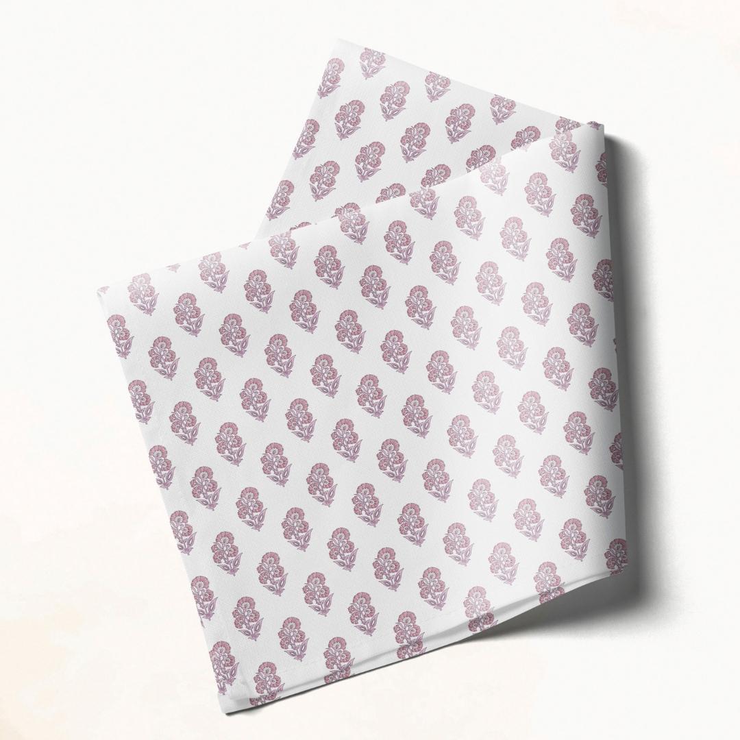 White with Pink Floral Repeats: Napkins 18" X 18" - Pack Of 20