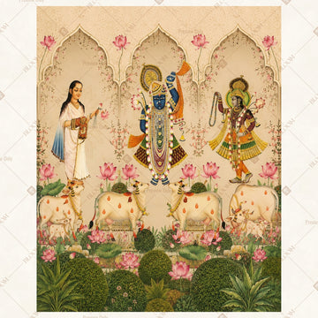 Divine Radha Krishna Garden Portrait Rectangle Backdrop
