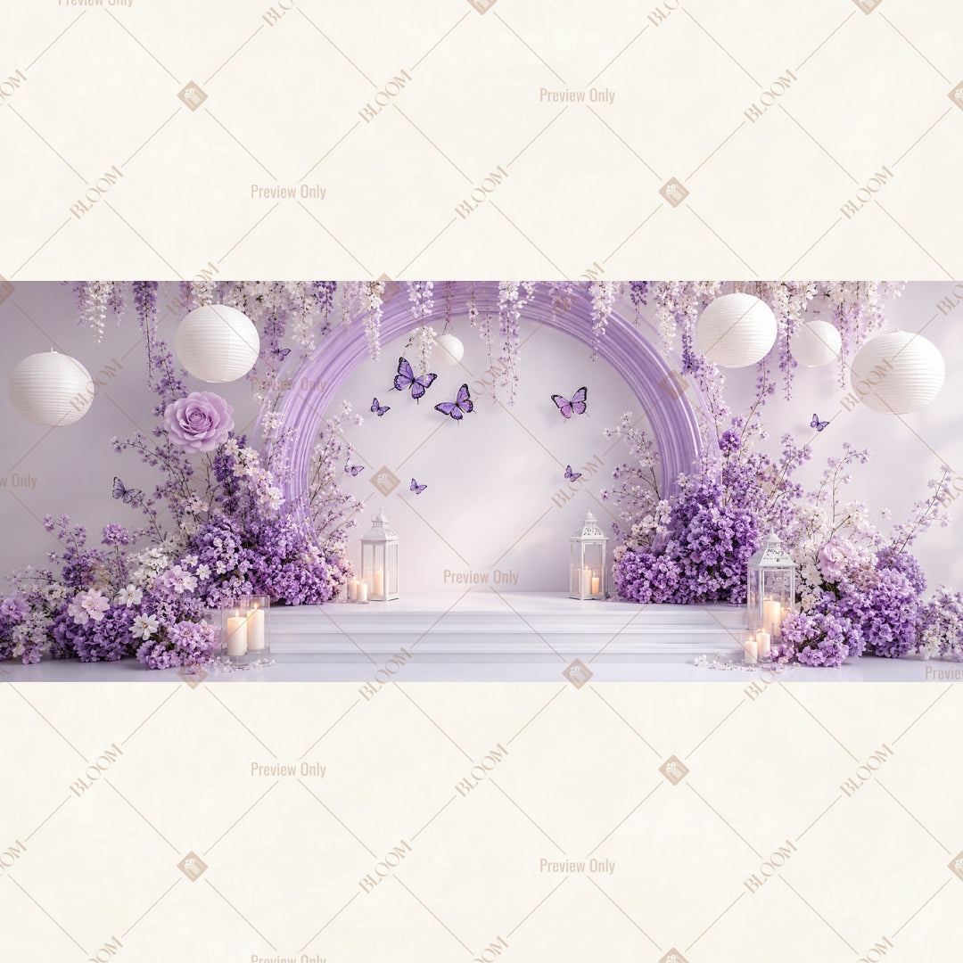 White Floral Moon Stage Wide Backdrop