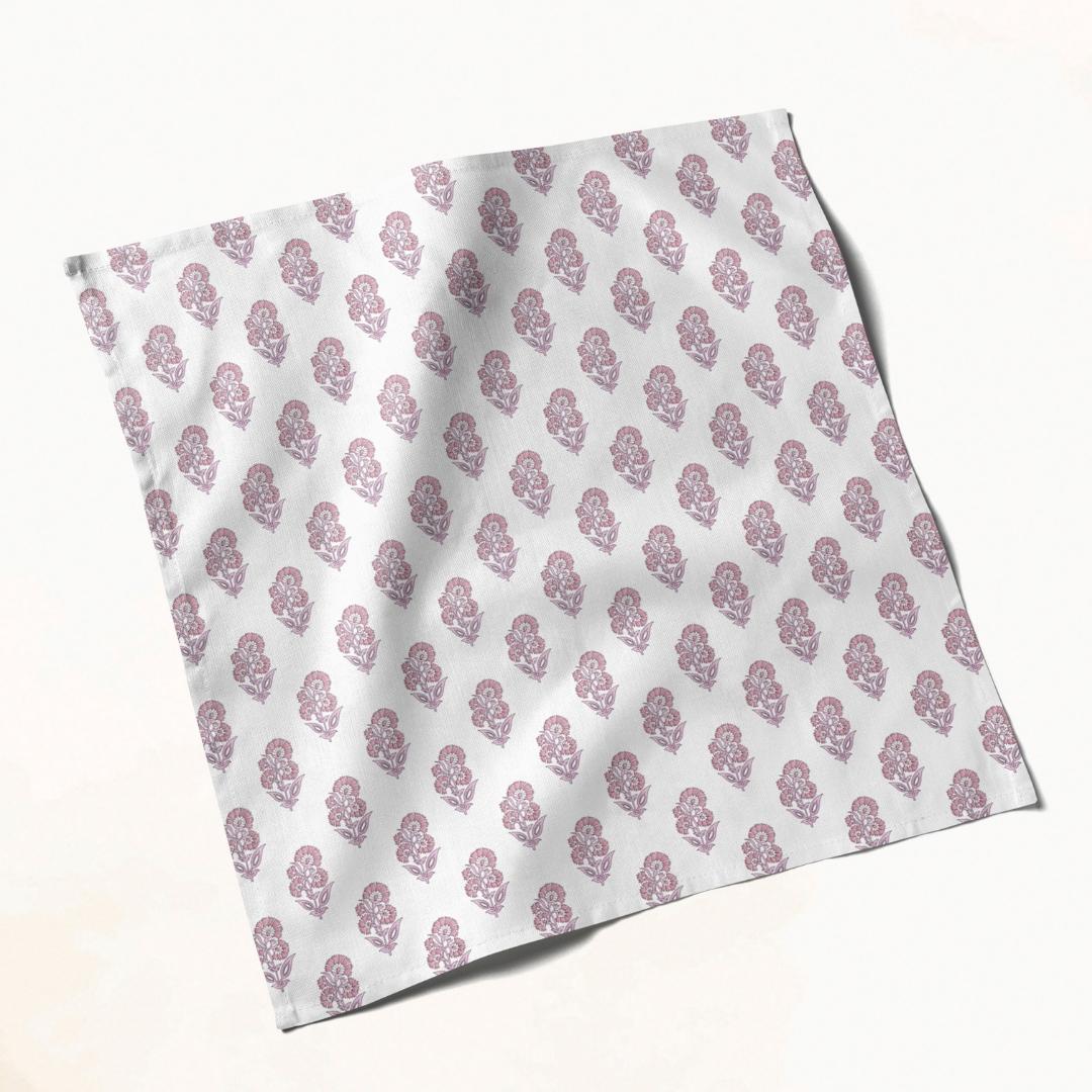 White with Pink Floral Repeats: Napkins 18" X 18" - Pack Of 20