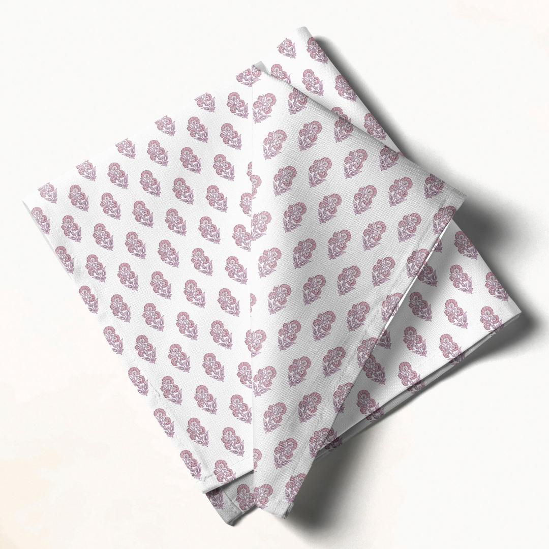 White with Pink Floral Repeats: Napkins 18" X 18" - Pack Of 20