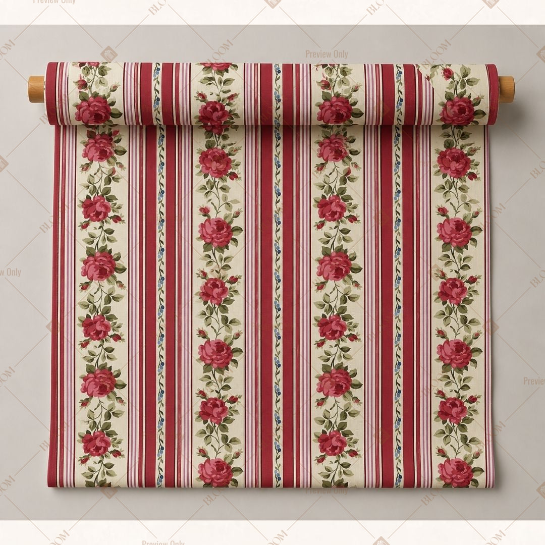 Red Stripe Floral Fabric Roll Pack of 25