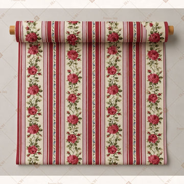 Red Stripe Floral Fabric Roll Pack of 25