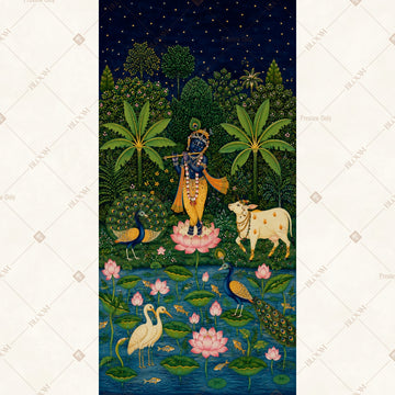 Krishna Vrindavan Night Vertical Backdrop