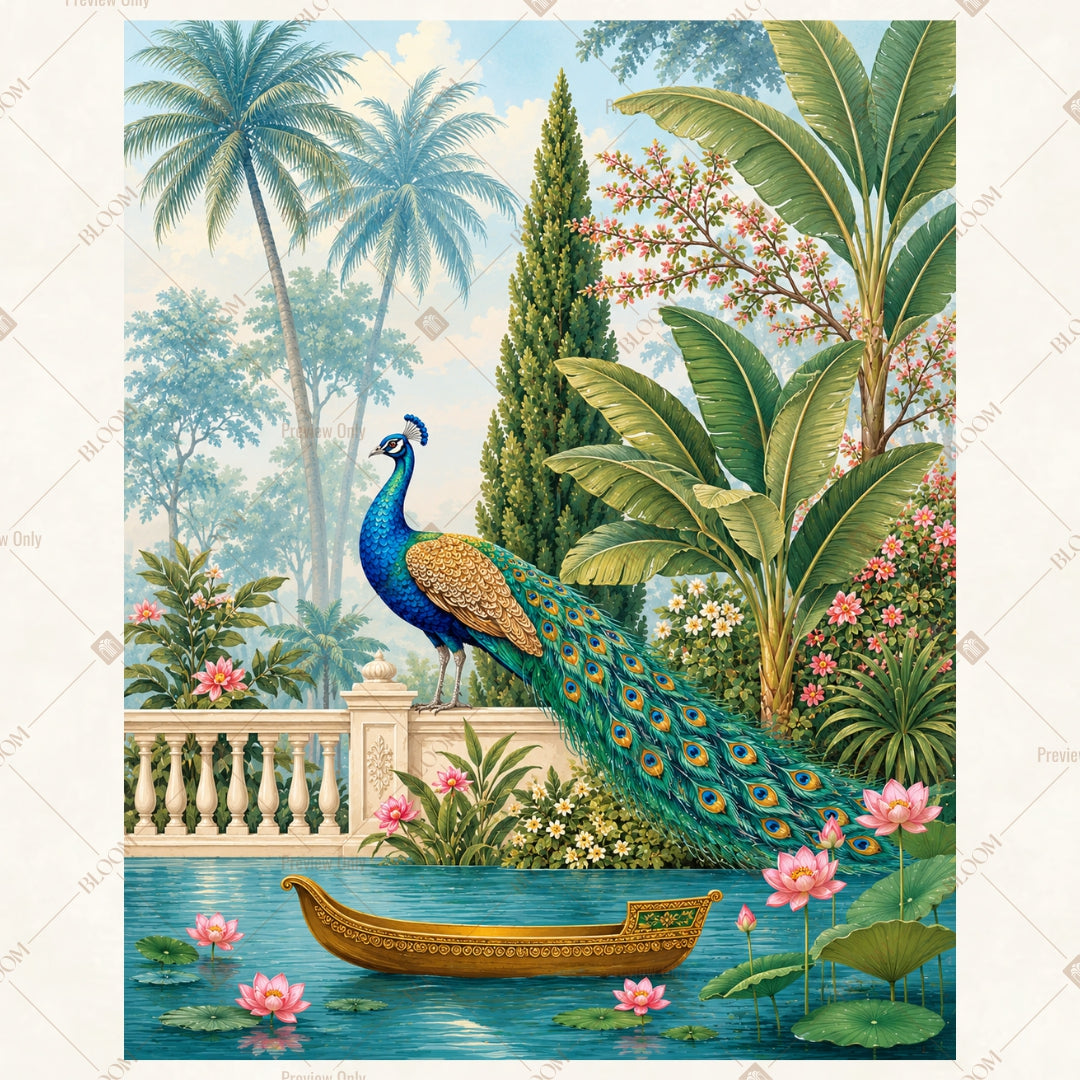 Twin Peacock Garden Portrait Rectangle Backdrop