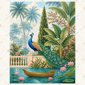 Twin Peacock Garden Portrait Rectangle Backdrop