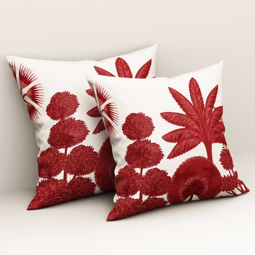 Crimson Palm Majesty: Cushion Cover - Pack of 12