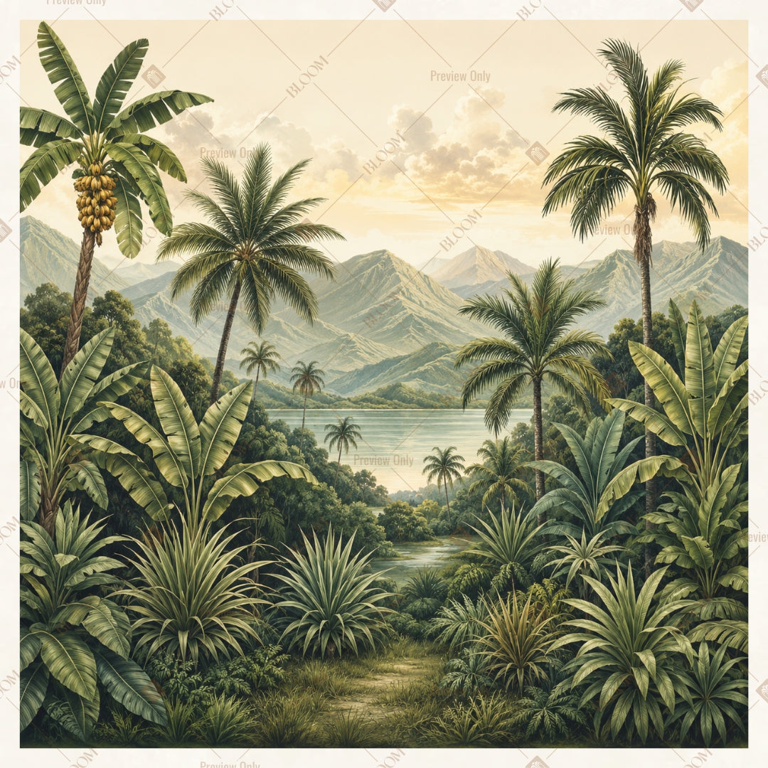 Tropical Jungle Landscape Square Backdrop