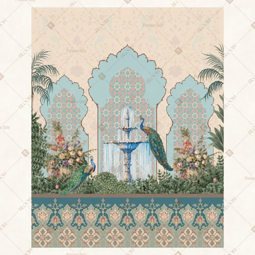 Blue Mughal Palace Portrait Rectangle Backdrop