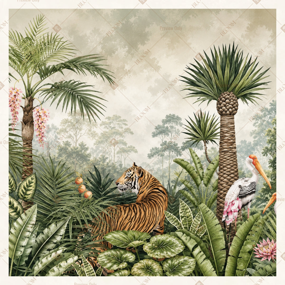Tropical Tiger Forest Square Backdrop