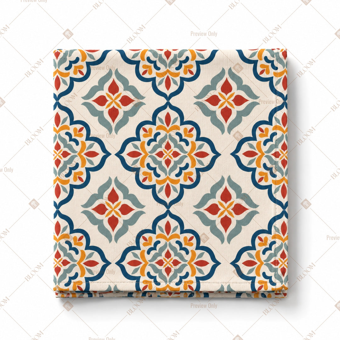 Blue Orange Moroccan Tile Pattern Design
