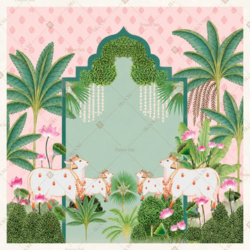 Green Mughal Cow Garden Square Backdrop
